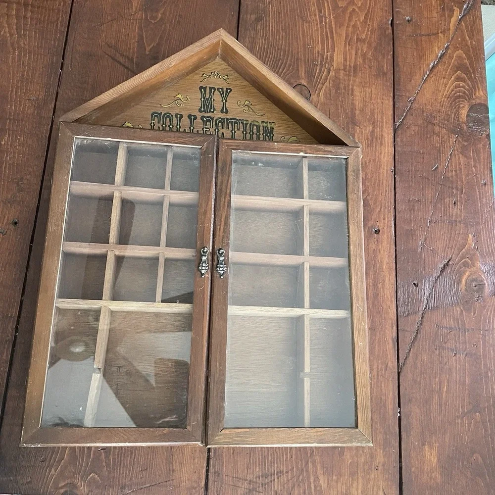 Vintage Enesco My Collection Display Cabinet Glass Doors Wall Mounted